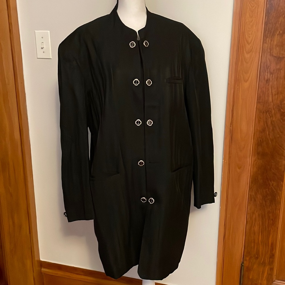Officer Gentleman Mandarin Collar Long Black Jacket - Size 46